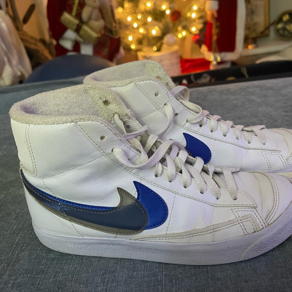 Nike White and Blue High-Tops with Gray Swoosh